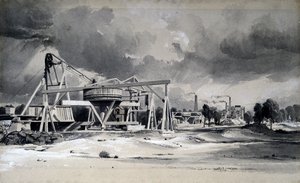 1837年7月16日、ノーサンプトンシャー州のキルスビートンネルにあるヘッドギアとポンプ（ペンとインク、紙の上で洗う） 作： John Cooke Bourne