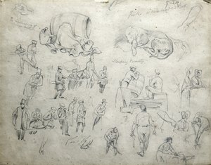 ジャックの白髪ボブ、眠れる森の美女、1835-38年頃（紙に鉛筆、合成スケッチ） 作： John Cooke Bourne