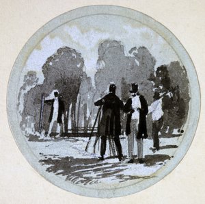 レベリング、ロンドン＆バーミンガム鉄道、c.1838（ペンとインク、紙に洗う） 作： John Cooke Bourne