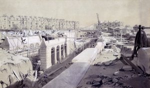 モーニングトンクレセント-1836年9月に建設中のライン（ペンとインク、紙の上で洗う） 作： John Cooke Bourne