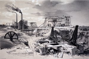 1837年7月15日、ノーザンプトンシャー、キルスビートンネル、ポンプ、換気シャフト（ペンとインク、紙に洗う） 作： John Cooke Bourne