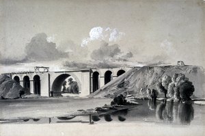 1837年7月27日、コベントリー近郊のシャーボーン高架橋（ペンとインクで紙の上を洗う） 作： John Cooke Bourne