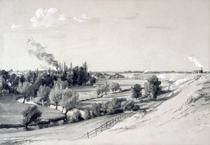 ワトフォード堤防、ハートフォードシャー、1837年10月29日（ペン＆インクと紙に洗う） 作： John Cooke Bourne