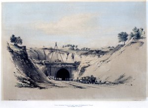 ワトフォードトンネル、ハートフォードシャー、1837年6月6日（色lith） 作： John Cooke Bourne