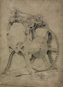 巻きチェーン用のウィンチまたはカニのメカニズム、1830年代（ペンとインク、紙の上で洗浄） 作： John Cooke Bourne