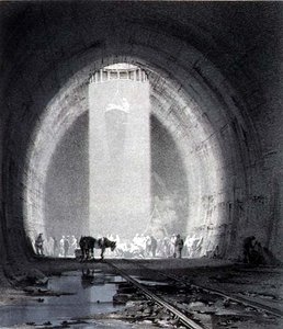 1837年7月8日、キルスビー・トンネルのワーキング・シャフト、アーティストによる刻印 作： John Cooke Bourne