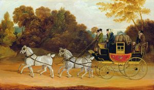 ウェリントン・コーチ」（ニューカッスル＝ヨーク＝ロンドン郵便）1818年頃（油彩・パネル） 作： John Cordrey
