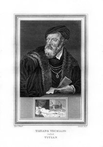 Tiziano Vecelli Titian、イタリアのハイルネサンスの画家、1825年。 作： John Corner