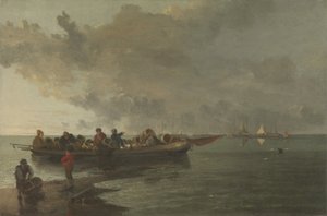 負傷した兵士がいるはしけ（キャンバスに油彩） 作： John Crome
