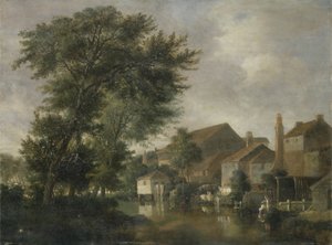 おそらくノーウィッチでの川の風景、1817年頃（パネルに油彩） 作： John Crome