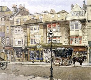 ビショップスゲート・ストリート。No.82-86、馬と馬車付き、1886年5月（水彩画） 作： John Crowther