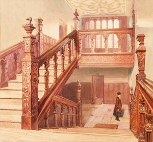 チャーターハウス：大階段、1885年5月（水彩画 作： John Crowther