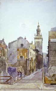 カレッジ・ヒルとセント・マイケル・パテルノスタ・ロイヤル教会、シティ・オブ・ロンドン、1883年 作： John Crowther
