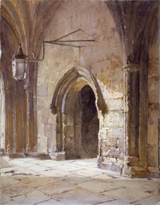 1881年、ロンドンのウェストミンスター寺院、ディーンズ・コートから回廊への入り口 作： John Crowther