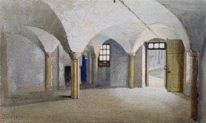 1879 年、ロンドン、サザーク、バラ ハイ ストリート、クイーンズ ベンチ刑務所の内部ビュー 作： John Crowther