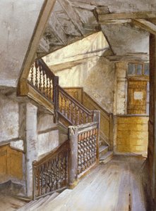 1880年、ロンドン、ウェストミンスター、ホワイトライオンコートの家の階段の内観 作： John Crowther