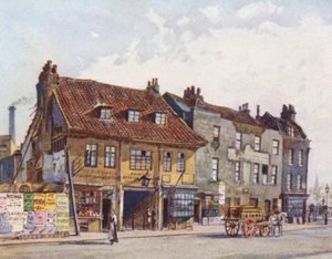 失われたロンドン：ランベス、チャーチ・ストリート西側の家々（カラーリトグラフ） 作： John Crowther