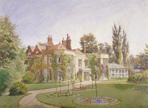 1887年、ロンドン、ランベス、ブリクストン・ヒルのローリー・ハウスの正面玄関と庭 作： John Crowther