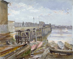 テムズ川に架かるバタシー橋の眺め、ロンドン、1885 年 作： John Crowther