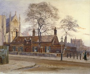 1879年、ロンドン、ウェストミンスター、カクストン通りのバトラーズ・アルムハウスの眺め 作： John Crowther