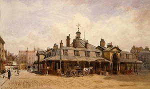 オックスフォード・マーケットの眺め、セント・メリルボーン、1880年頃（水彩・紙） 作： John Crowther