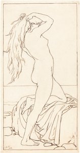立ち裸で髪を縛る 作： John Dawson Watson