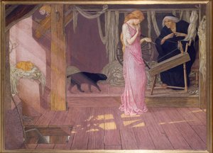 眠れる森の美女プリンセスが指を刺すシーン（テンペラ 作： John Dickson Batten