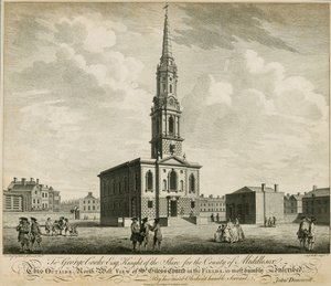 ロンドンのフィールズのセントジャイルズ教会の北西ビュー 作： John Donowell
