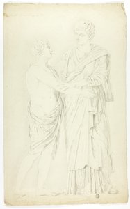 立っている女性と少年の古代彫刻 作： John Downman