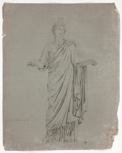 両腕を広げた立ち女神のアンティーク像