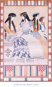 ミノア宮廷の女性たち」グレシャム出版社1920年代発行「クレタ島と先史時代のヨーロッパの神話」のイラスト（カラーリトグラフ
