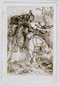 二人のギャロッピング・ホースメン［一人は自分の首を持っている］（銅版画