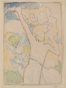 無題 [女性像と鳩] (鉛筆) 作： John Duncan