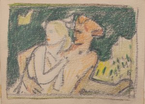 無題[逃げる夫婦]（鉛筆） 作： John Duncan
