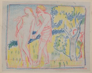 無題 [風景の中の男女の姿] (鉛筆) 作： John Duncan