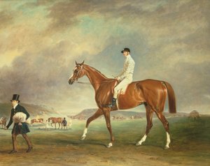 ニューマーケットヒースに騎手が乗ったCur栗の競走馬 作： John E. Ferneley