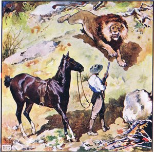 彼は口を開けて燃えるような目で私に近づいてきました（色リソ） 作： John Edwin Noble