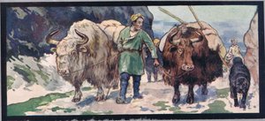 山のヤク、1919年に出版されたGladys Davidsonによる「Helpers Without Hands」のイラスト（カラーリソ） 作： John Edwin Noble