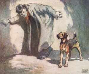 仕事中の警察犬、1919年に出版されたGladys Davidsonによる「Helpers Without Hands」のイラスト（カラーリソ） 作： John Edwin Noble