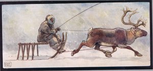 トナカイとそり、1919年に出版されたGladys Davidsonによる「Helpers Without Hands」のイラスト（カラーリソ） 作： John Edwin Noble