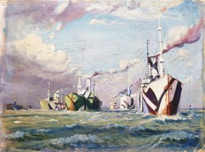 キュナード船（蒸気船）、1918年頃（油彩、厚紙） 作： John Everett