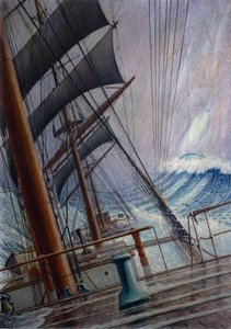 嵐で傾いた「ウィスコム・パーク」の橋の上の光景。紙に油彩、1921年頃、ハーバート・バーナード・ジョン・エヴェレット（1876-1949）作