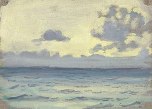海景、穏やかな水平線上の船、19世紀後半から20世紀半ば（水彩、黒鉛、紙） 作： John Everett
