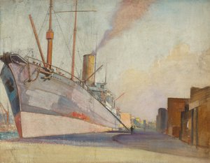ケーブル敷設船「テルコニア」、1910-30年頃、油彩・紙 作： John Everett