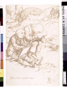 ミッジに対するひどい保護、1853年（紙にペンと茶色のインク） 作： John Everett Millais