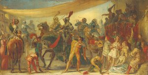 トーナメントの準備をする騎士 作： John Everett Millais