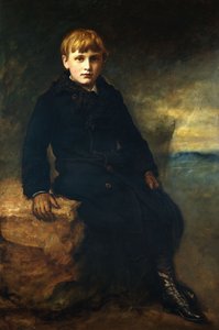 セシルウェッブの肖像、フルレングスの座っている、毛皮の襟付きの黒いコートを着ている、1887 作： John Everett Millais