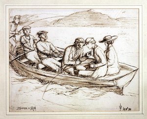 鮭の神話」（紙にペンとインク） 作： John Everett Millais