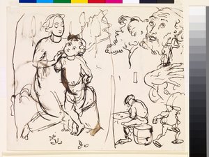 ラファエルスク後のスタイルを風刺した研究シート、1853 作： John Everett Millais