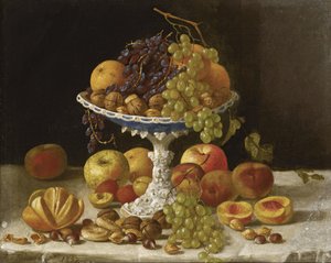 白いコンポートのある静物画 作： ジョン・F・フランシス
